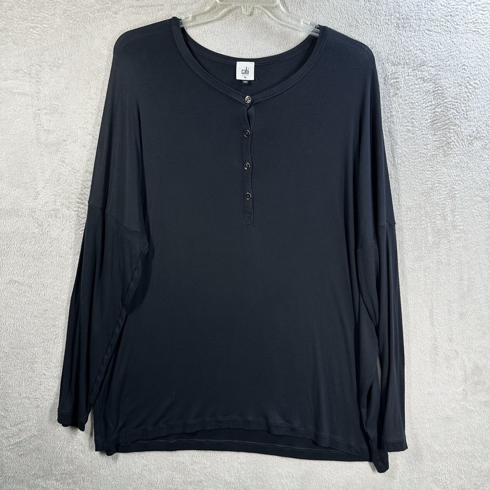 Cabi Black Henley Tunic Swing Tee Oversized Women's XL Lagenlook Rayon